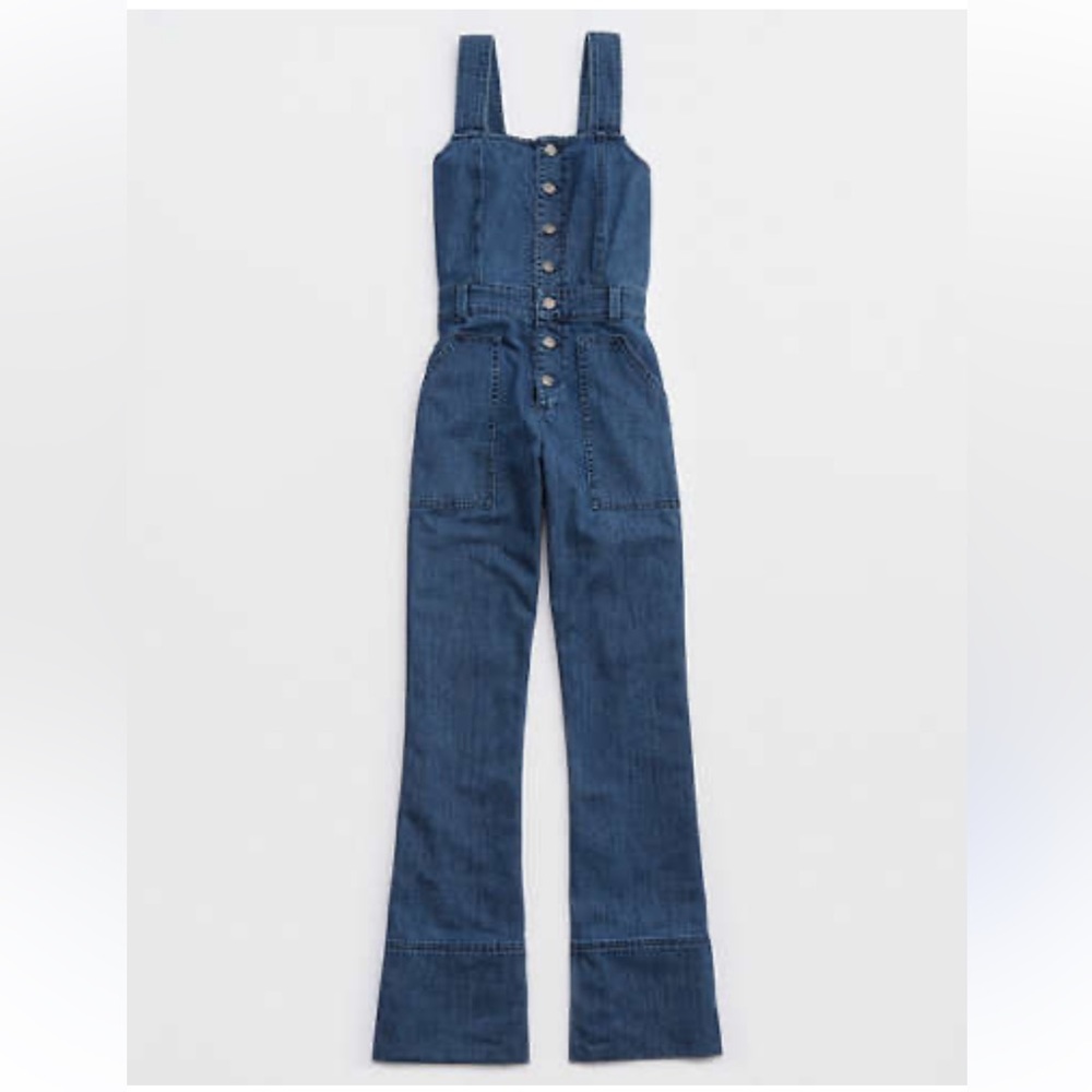 Aerie Denim Kick Flare Overalls .